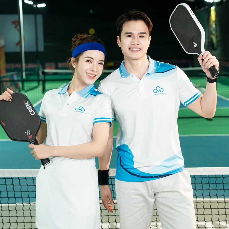 Áo đấu PickleBall mẫu áo polo trắng xanh thanh lịch